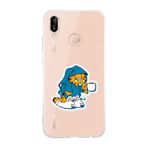 Manitoba Huawei P20 Lite Uyumlu Garfield Tasarımlı Şeffaf Telefon Kılıfı, Silikon, Çok Renkli