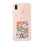 Manitoba Huawei P20 Lite Uyumlu Sanatsal Çiçek Tasarımlı Baskılı Şeffaf Telefon Kılıfı