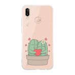 Manitoba Huawei P20 Lite Uyumlu Sevimli Kaktüsler Tasarımlı Şeffaf Telefon Kılıfı, Silikon, Çok Renkli