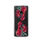 Manitoba Huawei P30 Lite ile Uyumlu Baskılı Yumuşak Silikon Şeffaf Telefon Kılıfı, Kırmızı Çiçek Deseni