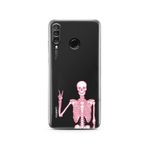 Manitoba Huawei P30 Lite ile Uyumlu Baskılı Yumuşak Silikon Şeffaf Telefon Kılıfı, Pembe Iskelet Deseni