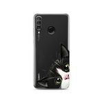 Manitoba Huawei P30 Lite ile Uyumlu Baskılı Yumuşak Silikon Şeffaf Telefon Kılıfı, Siyah Kedi Deseni