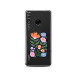 Manitoba Huawei P30 Lite ile Uyumlu Sanatsal Çiçek Tasarımlı Baskılı Şeffaf Silikon Telefon Kılıfı