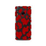 Manitoba Huawei P30 Lite Uyumlu İnek Desen Tasarımlı Baskılı Şeffaf Telefon Kılıfı, Kırmızı