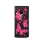 Manitoba Huawei P30 Lite Uyumlu Pembe Kelebekler Tasarımlı Baskılı Şeffaf Telefon Kılıfı