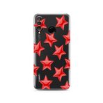 Manitoba Huawei P30 Lite Uyumlu Yıldızlar Tasarımlı Baskılı Şeffaf Telefon Kılıfı, Kırmızı
