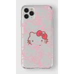 Manitoba iPhone 11 Pro Max ile Uyumlu Hello Kitty Tasarımlı Baskılı Şeffaf Telefon Kılıfı, Pembe