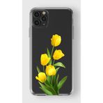 Manitoba iPhone 11 Pro Max Uyumlu Baskılı Yumuşak Silikon Şeffaf Telefon Kılıfı, Sarı Lale Deseni
