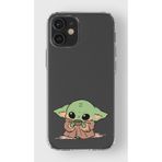 Manitoba iPhone 12 Mini Uyumlu Baby Yoda Tasarımlı Baskılı Şeffaf Telefon Kılıfı