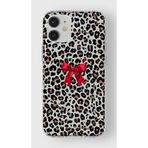 Manitoba iPhone 12 Mini Uyumlu Baskılı Yumuşak Silikon Şeffaf Telefon Kılıfı, Leopar Desen, Kırmızı Fiyonk