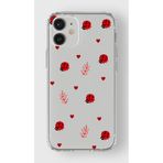 Manitoba iPhone 12 Mini Uyumlu Baskılı Yumuşak Silikon Şeffaf Telefon Kılıfı, Uğur Böceği ve Kalp Deseni