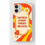 Manitoba iPhone 12 Mini Uyumlu Happy And Coffee Tasarımlı Şeffaf Telefon Kılıfı, Çok Renkli