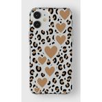 Manitoba iPhone 12 Mini Uyumlu Leopar Desen ve Kalp Tasarımlı Şeffaf Silikon Telefon Kılıfı, Çok Renkli