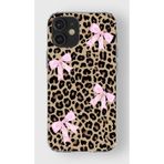 Manitoba iPhone 12 Mini Uyumlu Leopar ve Fiyonk Tasarımlı Baskılı Şeffaf Silikon Telefon Kılıfı