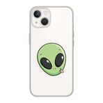 Manitoba iPhone 13 Mini Uyumlu Baskılı Yumuşak Silikon Şeffaf Telefon Kılıfı, Yeşil Alien Desen