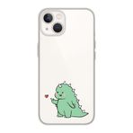 Manitoba iPhone 13 Mini Uyumlu Baskılı Yumuşak Silikon Şeffaf Telefon Kılıfı, Yeşil Dinozor Desen