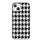 Manitoba iPhone 13 Mini Uyumlu Houndstooth Desen Tasarımlı Şeffaf Silikon Telefon Kılıfı, Siyah-Beyaz