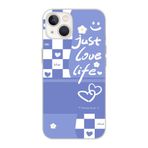 Manitoba iPhone 13 Mini Uyumlu Just Love Life Tasarımlı Şeffaf Telefon Kılıfı, Mavi