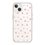 Manitoba iPhone 14 Plus ile Uyumlu Baskılı Yumuşak Silikon Şeffaf Telefon Kılıfı, Pembe Fiyonk ve Kalp Deseni