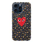 Manitoba iPhone 14 Pro Max ile Uyumlu Leopar Desen ve Kalp Tasarımlı Şeffaf Silikon Telefon Kılıfı, Çok Renkli