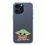 Manitoba iPhone 14 Pro Max Uyumlu Baby Yoda Tasarımlı Şeffaf Telefon Kılıfı, Silikon, Çok Renkli