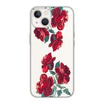 Manitoba iPhone 15 Plus ile Uyumlu Baskılı Yumuşak Silikon Şeffaf Telefon Kılıfı, Kırmızı Çiçek Deseni