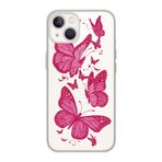 Manitoba iPhone 15 Plus ile Uyumlu Pembe Kelebekler Tasarımlı Baskılı Şeffaf Silikon Telefon Kılıfı