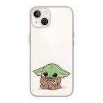Manitoba iPhone 15 Plus Uyumlu Baby Yoda Tasarımlı Şeffaf Telefon Kılıfı, Silikon, Çok Renkli