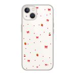 Manitoba iPhone 15 Plus Uyumlu Baskılı Yumuşak Silikon Şeffaf Telefon Kılıfı, Çilek ve Fiyonk Deseni