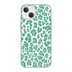 Manitoba iPhone 15 Plus Uyumlu Baskılı Yumuşak Silikon Şeffaf Telefon Kılıfı, Yeşil Leopar Desen