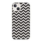 Manitoba iPhone 15 Plus Uyumlu Chevron Desen Tasarımlı Şeffaf Silikon Telefon Kılıfı, Siyah-Beyaz