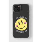 Manitoba iPhone 15 Plus Uyumlu It's A Good Day Tasarımlı Şeffaf Telefon Kılıfı, Silikon, Çok Renkli