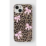 Manitoba iPhone 15 Plus Uyumlu Leopar Desenli, Pembe Fiyonk Baskılı Şeffaf Silikon Telefon Kılıfı