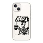 Manitoba iPhone 15 Plus Uyumlu Staying Alive Tasarımlı Şeffaf Telefon Kılıfı