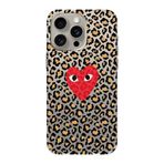 Manitoba iPhone 15 Pro Max ile Uyumlu Leopar Desen ve Kalp Tasarımlı Şeffaf Silikon Telefon Kılıfı, Çok Renkli