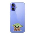 Manitoba iPhone 16 Plus Uyumlu Baby Yoda Tasarımlı Baskılı Şeffaf Telefon Kılıfı