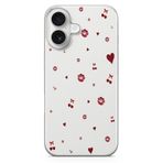 Manitoba iPhone 16 Plus Uyumlu Baskılı Yumuşak Silikon Şeffaf Telefon Kılıfı, Kalp ve Dudak Deseni
