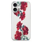 Manitoba iPhone 16 Plus Uyumlu Baskılı Yumuşak Silikon Şeffaf Telefon Kılıfı, Kırmızı Çiçek Deseni