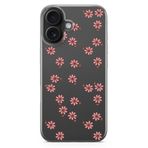 Manitoba iPhone 16 Plus Uyumlu Baskılı Yumuşak Silikon Şeffaf Telefon Kılıfı, Pembe Çiçek Desen