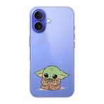 Manitoba iPhone 16 Uyumlu Baby Yoda Tasarımlı Şeffaf Telefon Kılıfı, Silikon, Çok Renkli