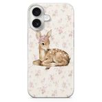 Manitoba iPhone 16 Uyumlu Baskılı Yumuşak Silikon Şeffaf Telefon Kılıfı, Çiçek ve Geyik Deseni