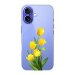 Manitoba iPhone 16 Uyumlu Sarı Lale Tasarımlı Şeffaf Telefon Kılıfı, Silikon, Çok Renkli