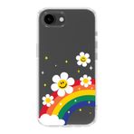 Manitoba iPhone 16e ile Uyumlu Baskılı Yumuşak Silikon Şeffaf Telefon Kılıfı, Gökkuşağı ve Çiçek Deseni