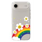 Manitoba iPhone 17 Air Uyumlu Baskılı Yumuşak Silikon Şeffaf Telefon Kılıfı, Gökkuşağı ve Çiçek Deseni