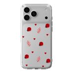 Manitoba iPhone 17 Pro Uyumlu Baskılı Yumuşak Silikon Şeffaf Telefon Kılıfı, Uğur Böceği ve Kalp Deseni