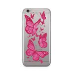 Manitoba iPhone 6 Plus / 6S Plus ile Uyumlu Pembe Kelebekler Tasarımlı Baskılı Şeffaf Silikon Telefon Kılıfı