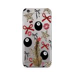 Manitoba iPhone 6 Plus / 6S Plus Uyumlu Baskılı Yumuşak Silikon Şeffaf Telefon Kılıfı, Leopar Desen, Kırmızı Fiyonk