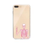 Manitoba iPhone 7 Plus / 8 Plus Uyumlu İskelet Tasarımlı Şeffaf Telefon Kılıfı, Pembe