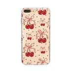 Manitoba iPhone 7 Plus / 8 Plus Uyumlu Kiraz ve Kalpler Tasarımlı Baskılı Şeffaf Telefon Kılıfı