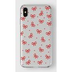 Manitoba iPhone XS Max ile Uyumlu Kurdele Tasarımlı Baskılı Şeffaf Telefon Kılıfı, Kırmızı